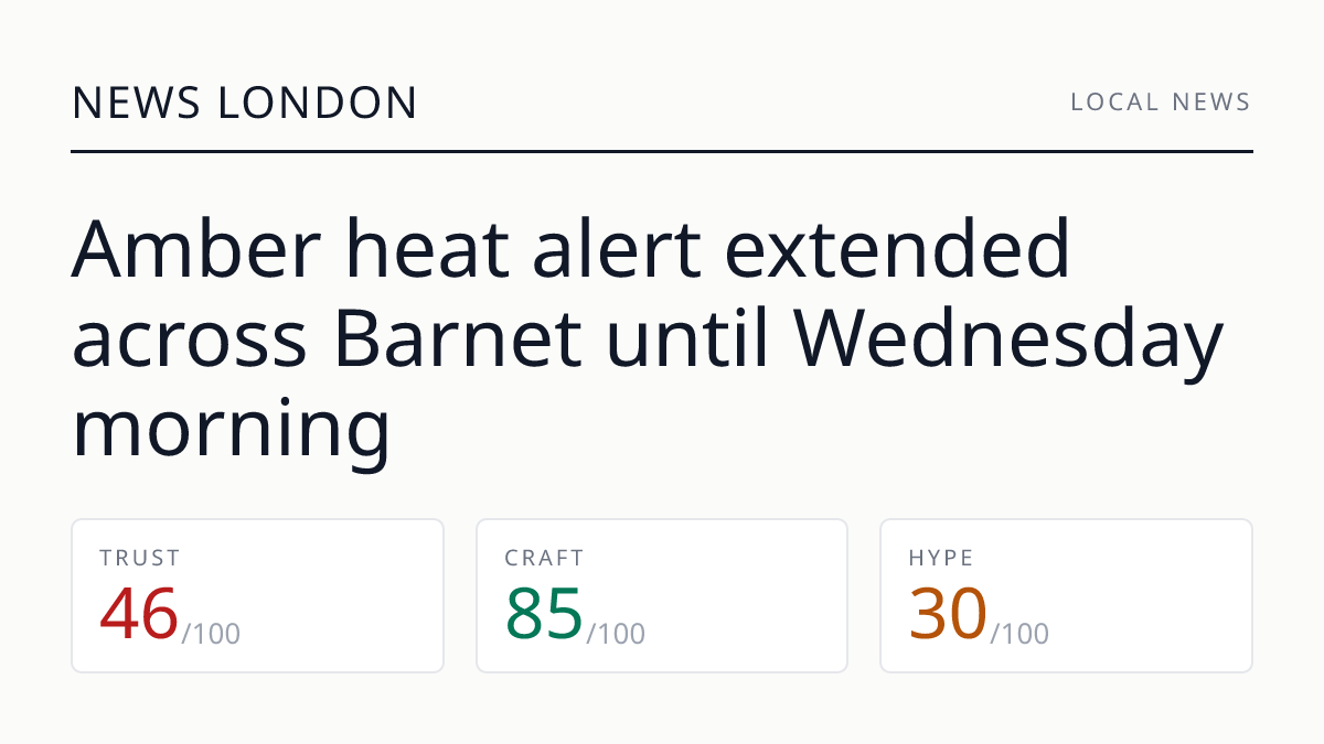 Amber heat alert extended across Barnet until Wednesday morning