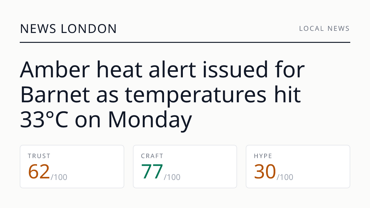 Amber heat alert issued for Barnet as temperatures hit 33°C on Monday