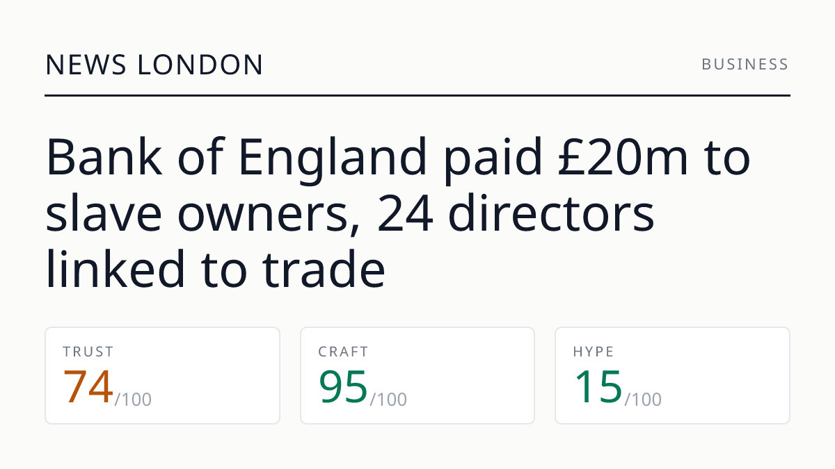 Bank of England paid £20m to slave owners, 24 directors linked to trade