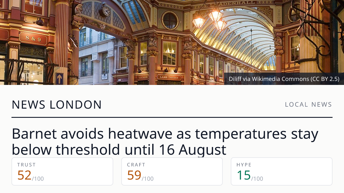 Barnet avoids heatwave as temperatures stay below threshold until 16 August