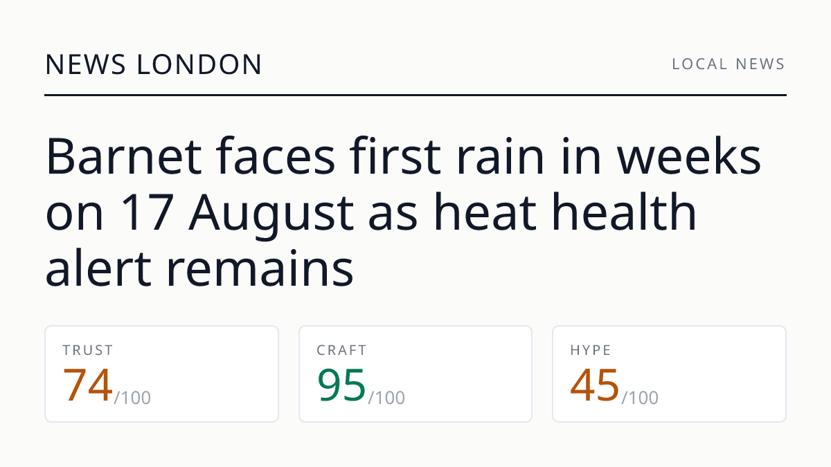 Barnet faces first rain in weeks on 17 August as heat health alert remains