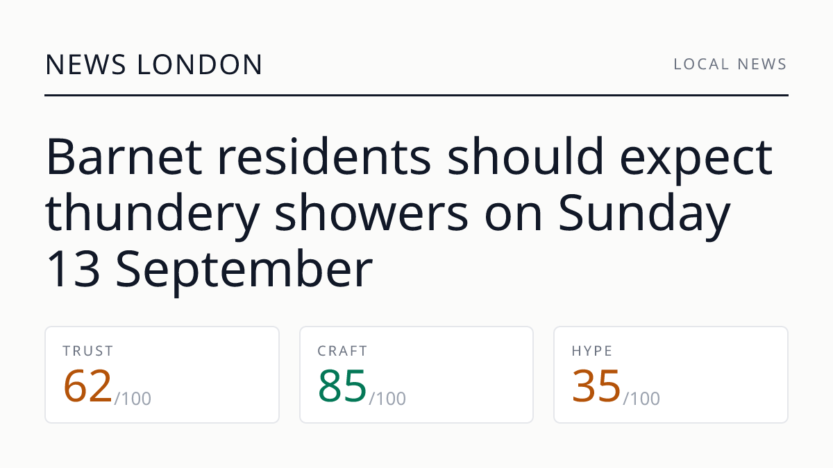 Barnet residents should expect thundery showers on Sunday 13 September