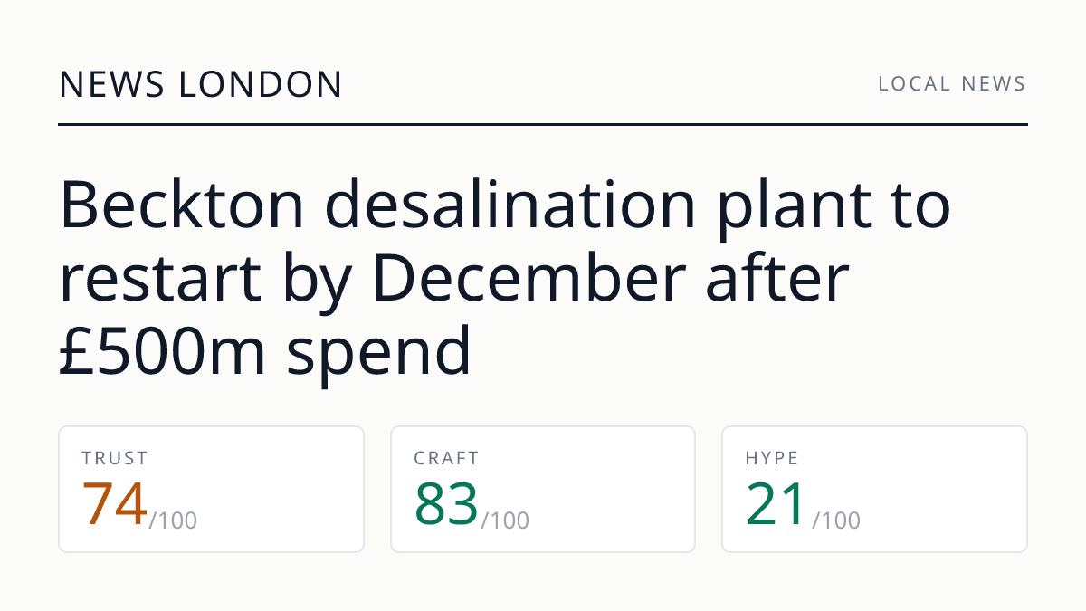 Beckton desalination plant to restart by December after £500m spend