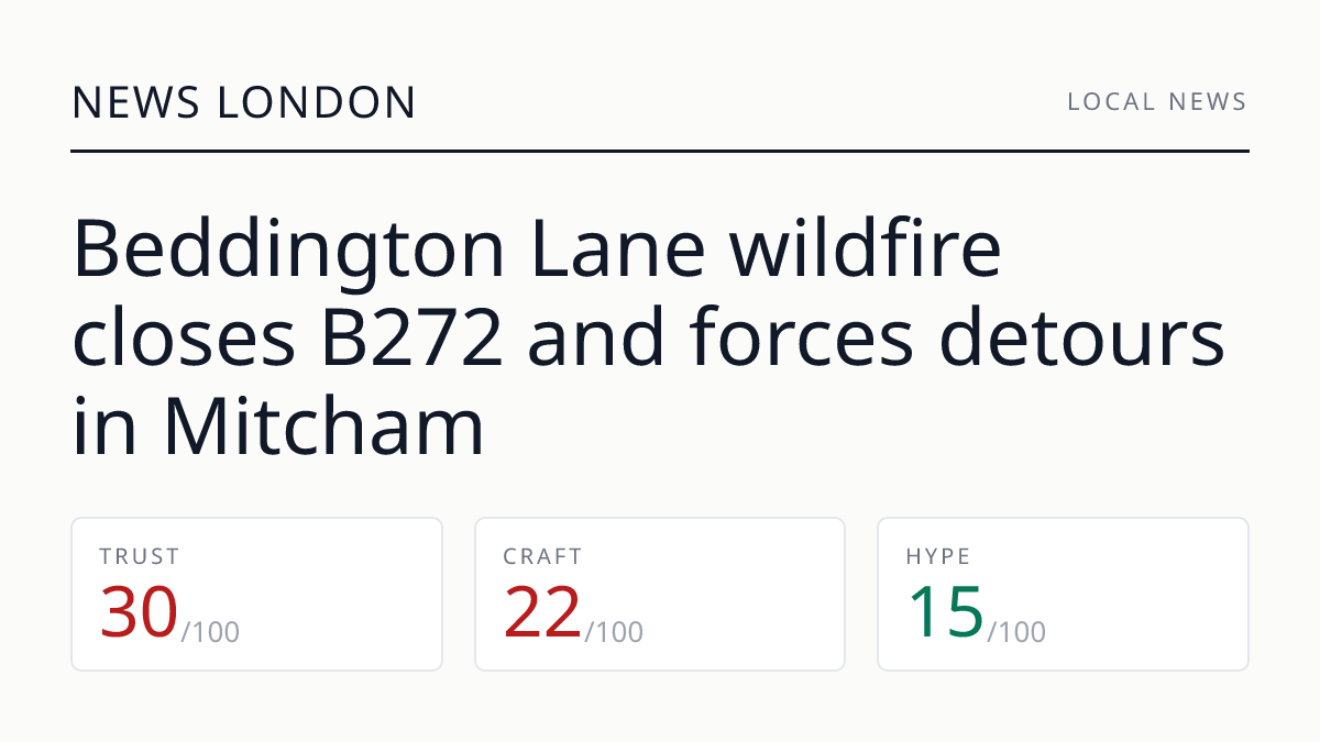 Beddington Lane wildfire closes B272 and forces detours in Mitcham