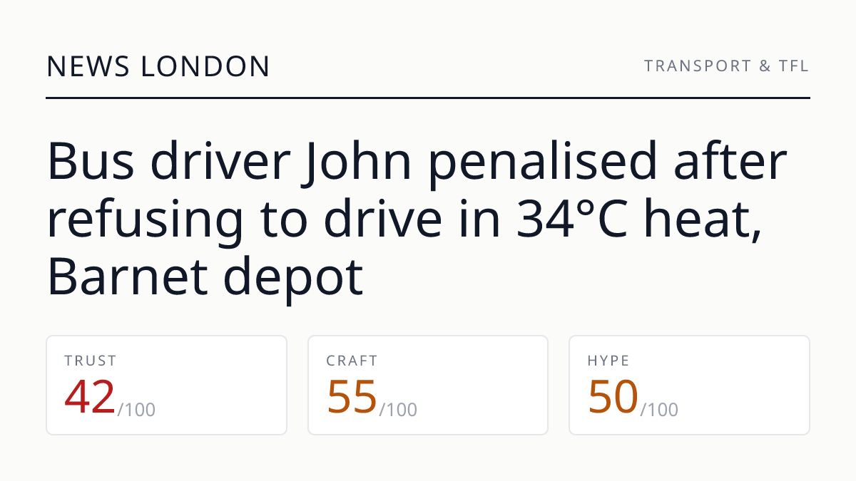 Bus driver John penalised after refusing to drive in 34°C heat, Barnet depot