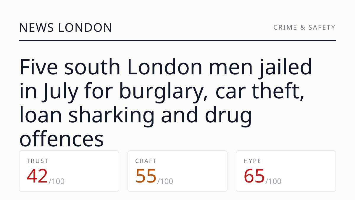 Five south London men jailed in July for burglary, car theft, loan sharking and drug offences