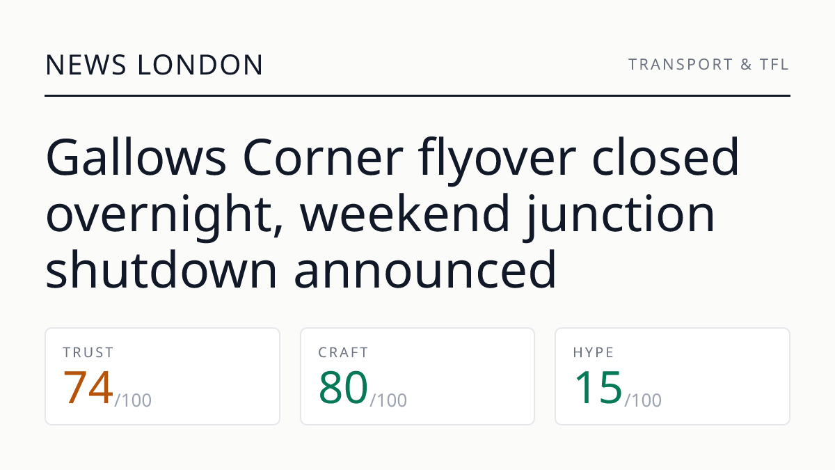 Gall​ows Corner flyover closed overnight, weekend junction shutdown announced