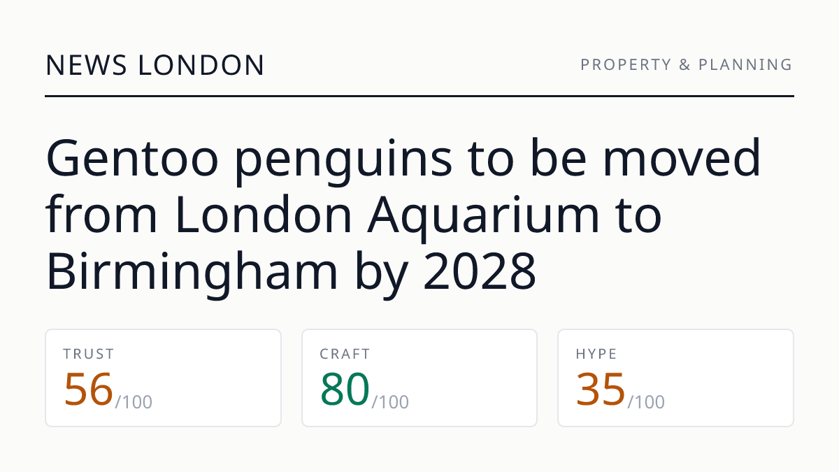 Gentoo penguins to be moved from London Aquarium to Birmingham by 2028