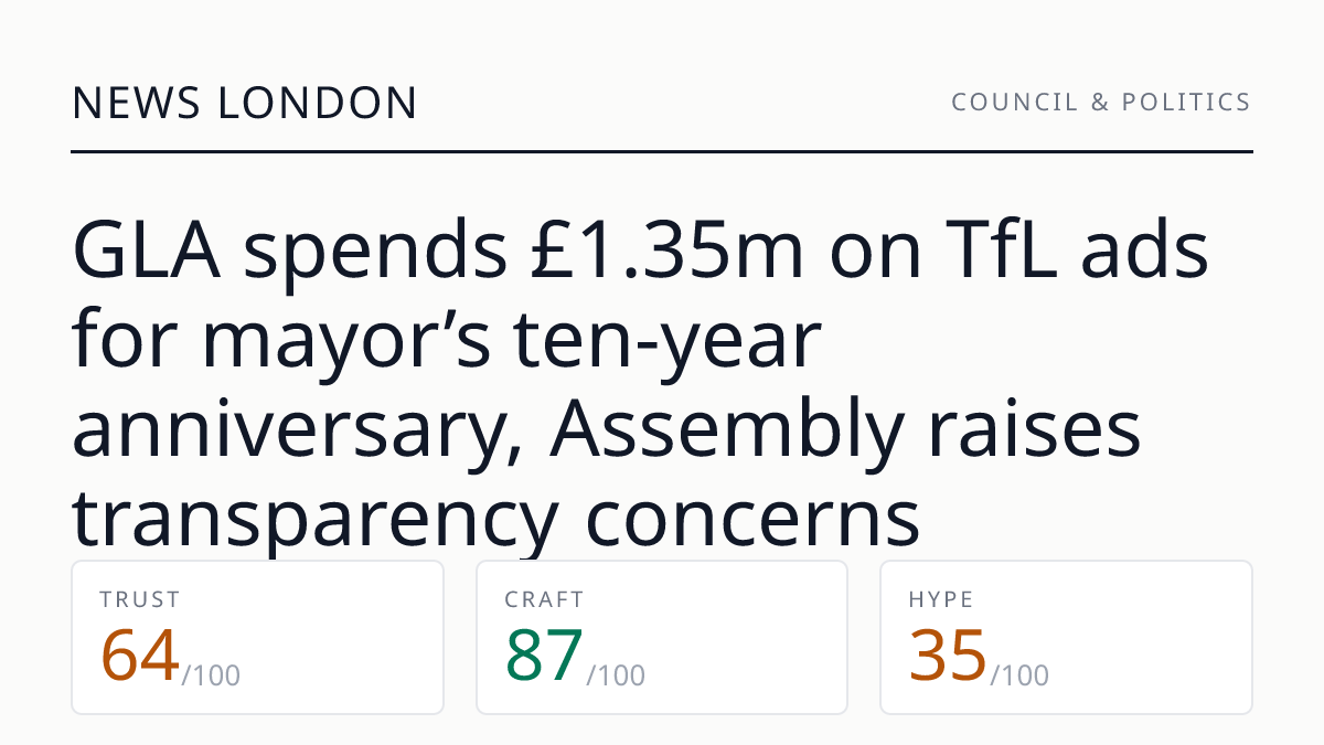 GLA spends £1.35m on TfL ads for mayor’s ten‑year anniversary, Assembly raises transparency concerns