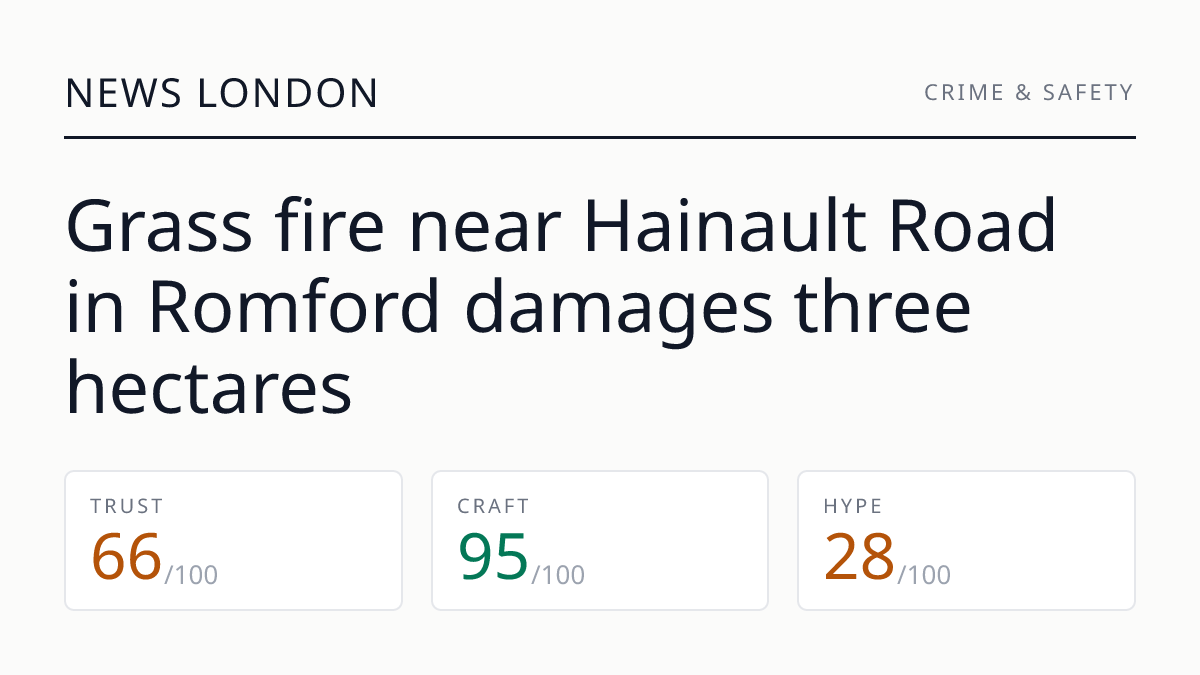 Grass fire near Hainault Road in Romford damages three hectares