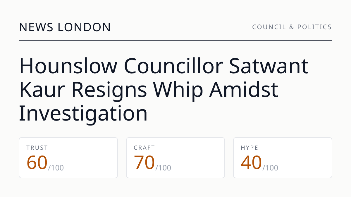 Hounslow Councillor Satwant Kaur Resigns Whip Amidst Investigation