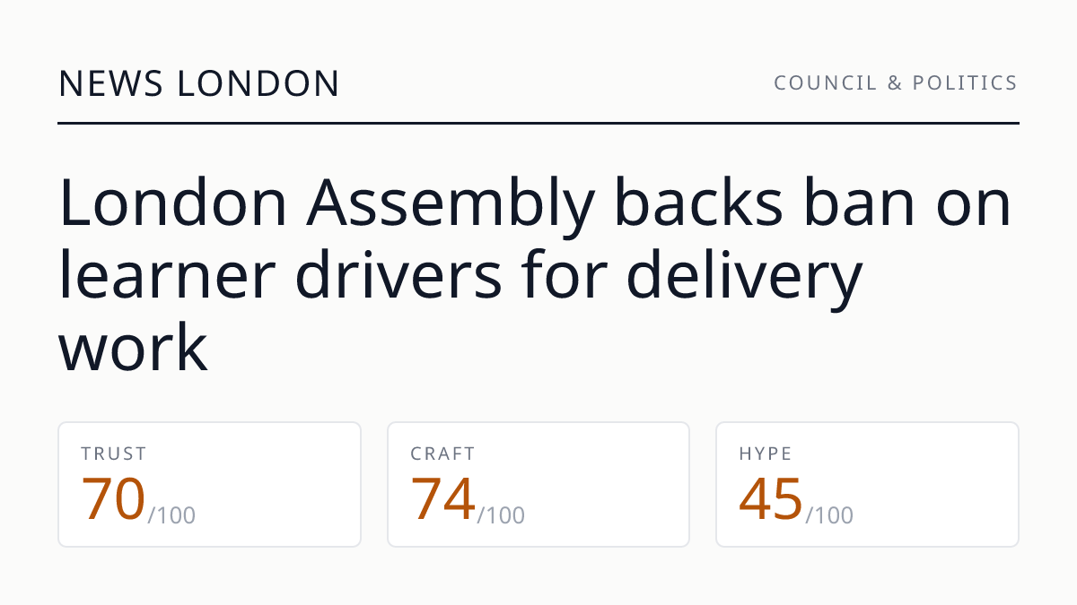 London Assembly backs ban on learner drivers for delivery work