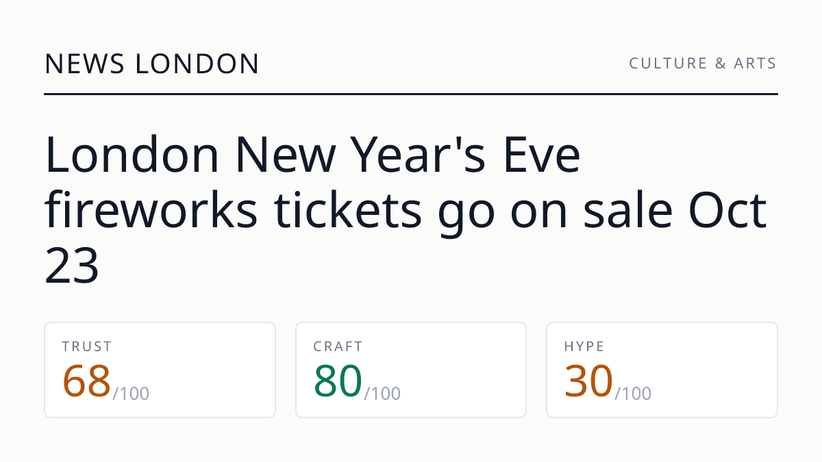 London New Year's Eve fireworks tickets go on sale Oct 23