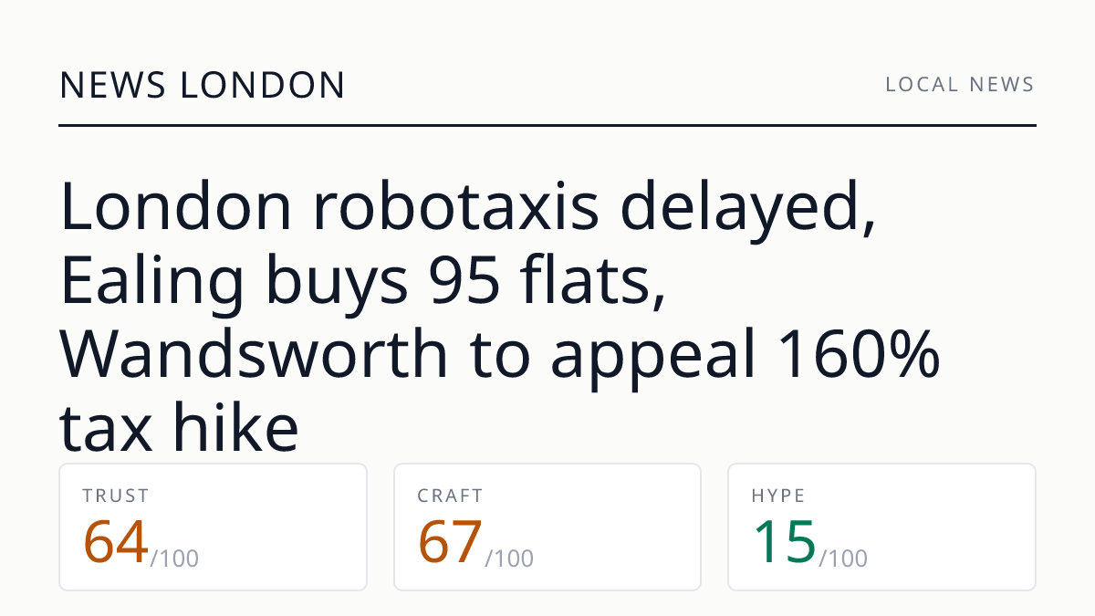 London robotaxis delayed, Ealing buys 95 flats, Wandsworth to appeal 160% tax hike