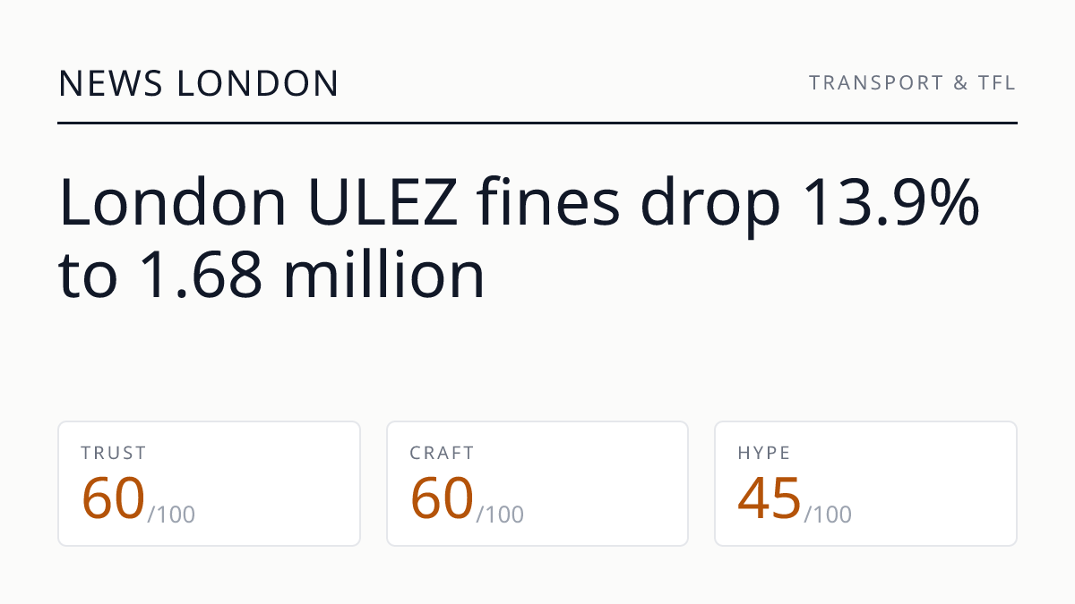 London ULEZ fines drop 13.9% to 1.68 million