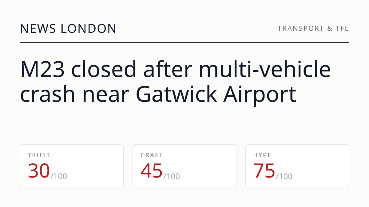 M23 closed after multi-vehicle crash near Gatwick Airport
