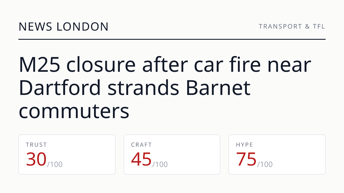 M25 closure after car fire near Dartford strands Barnet commuters
