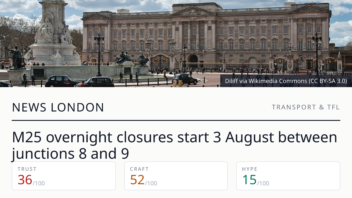 M25 overnight closures start 3 August between junctions 8 and 9