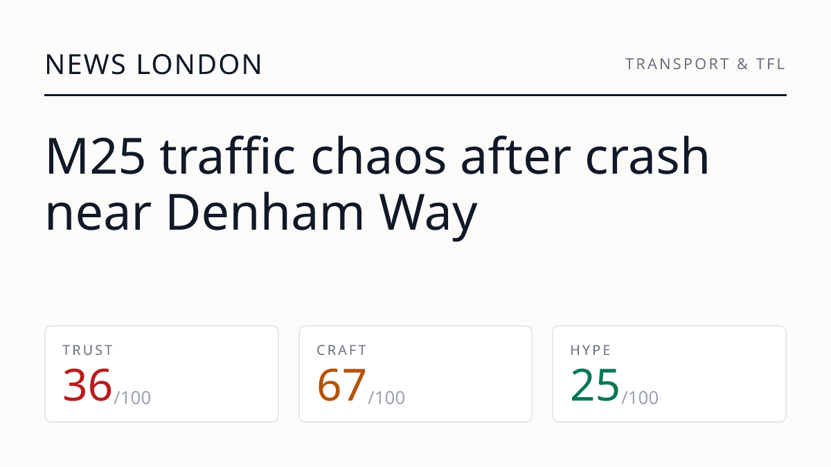 M25 traffic chaos after crash near Denham Way