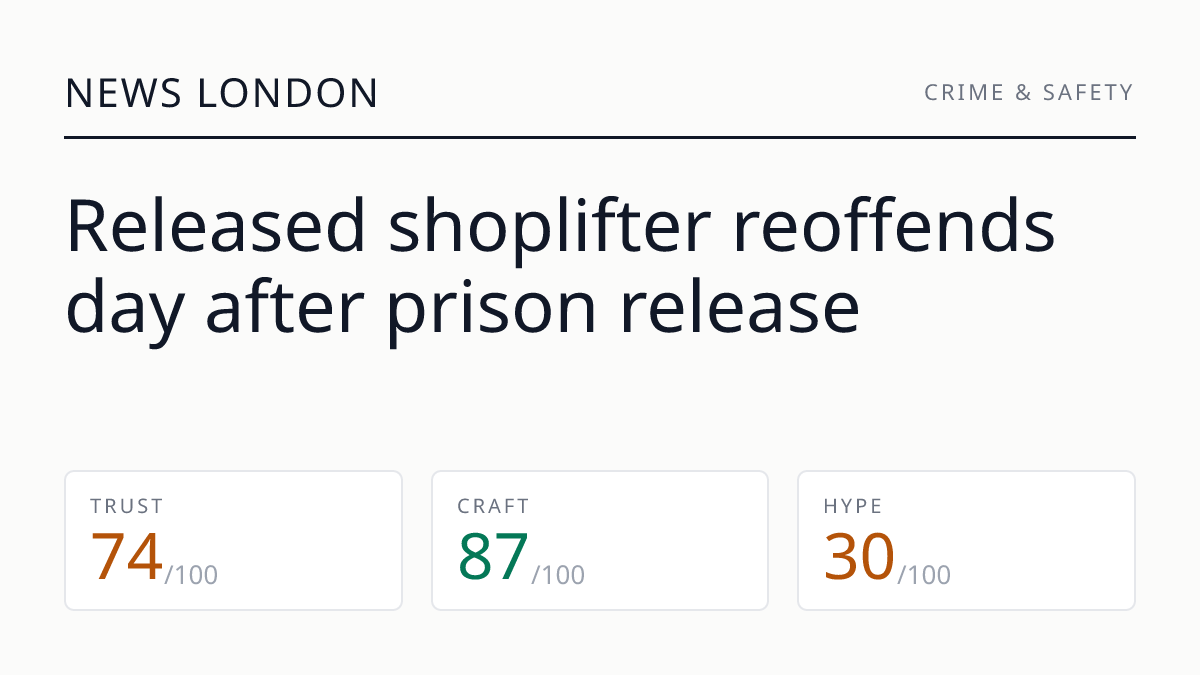 Released shoplifter reoffends day after prison release