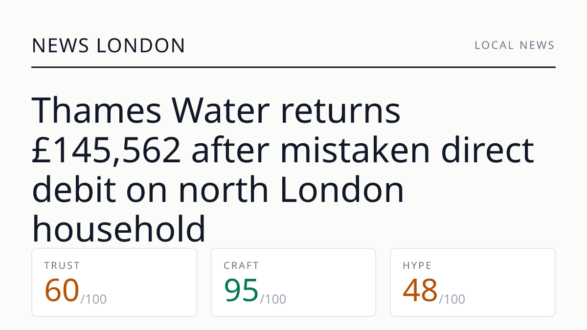 Thames Water returns £145,562 after mistaken direct debit on north London household