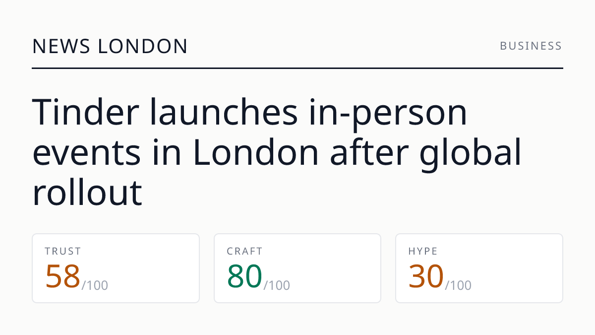 Tinder launches in‑person events in London after global rollout