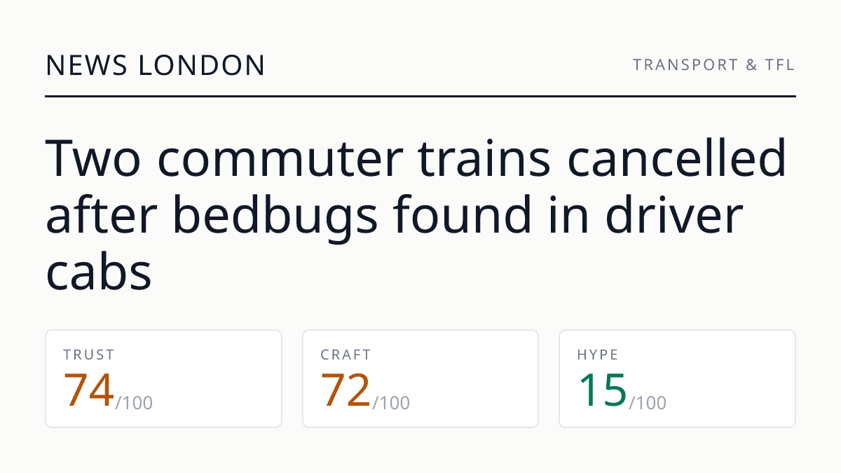 Two commuter trains cancelled after bedbugs found in driver cabs