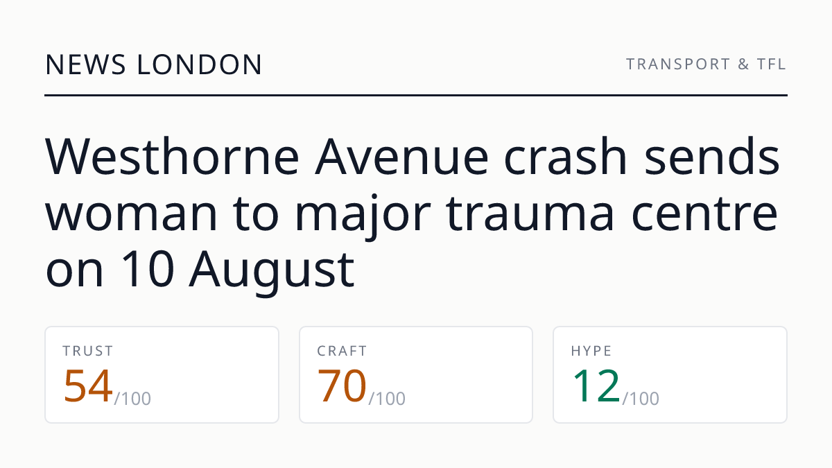 Westhorne Avenue crash sends woman to major trauma centre on 10 August